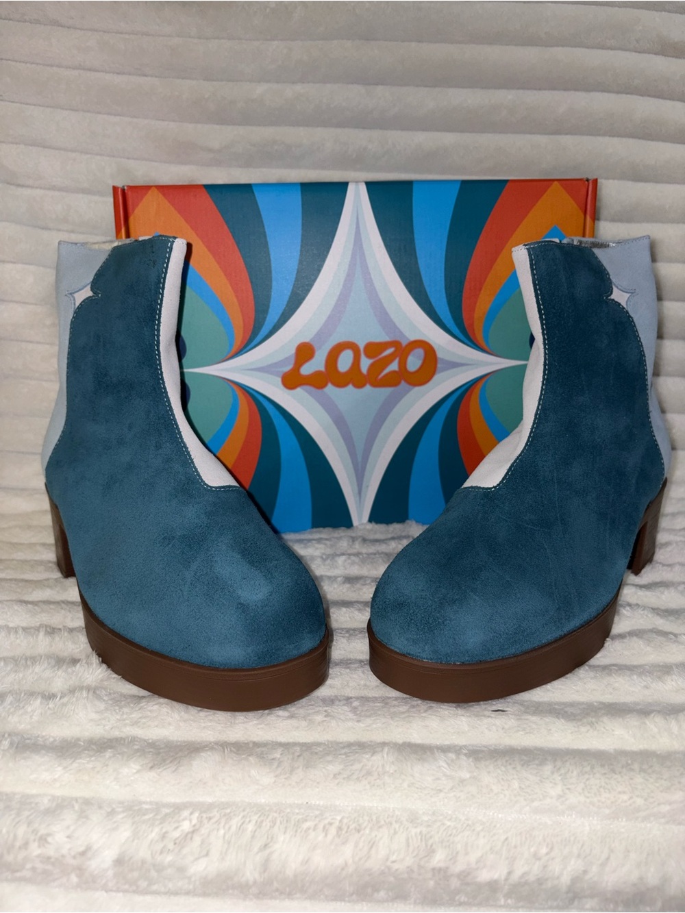 Lazo Tri color Blue Authentic Suede Platform Ankle Boots 11.5M